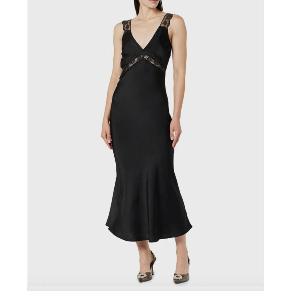 THE DROP‎ Valentina Lace Trimmed Slip Maxi Dress Black NWT Small